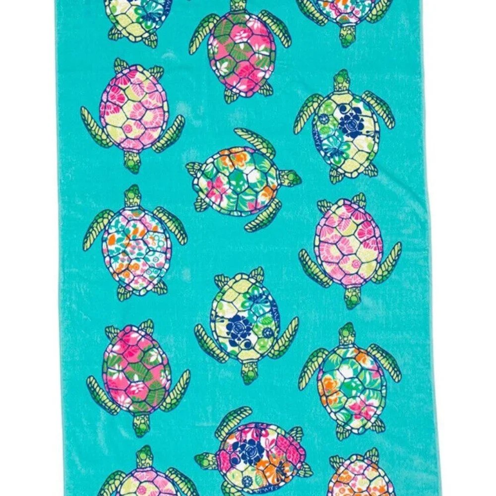 x2 Cynthia Rowley Sea Turtle Beach Towel Set Hawaiian Tropical Floral Turquoise